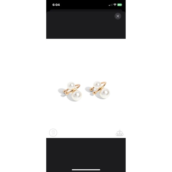 Paparazzi Elegant Emblem Pearl Cuff Earrings Gold Women’s Flexible One Size New - Picture 2 of 3